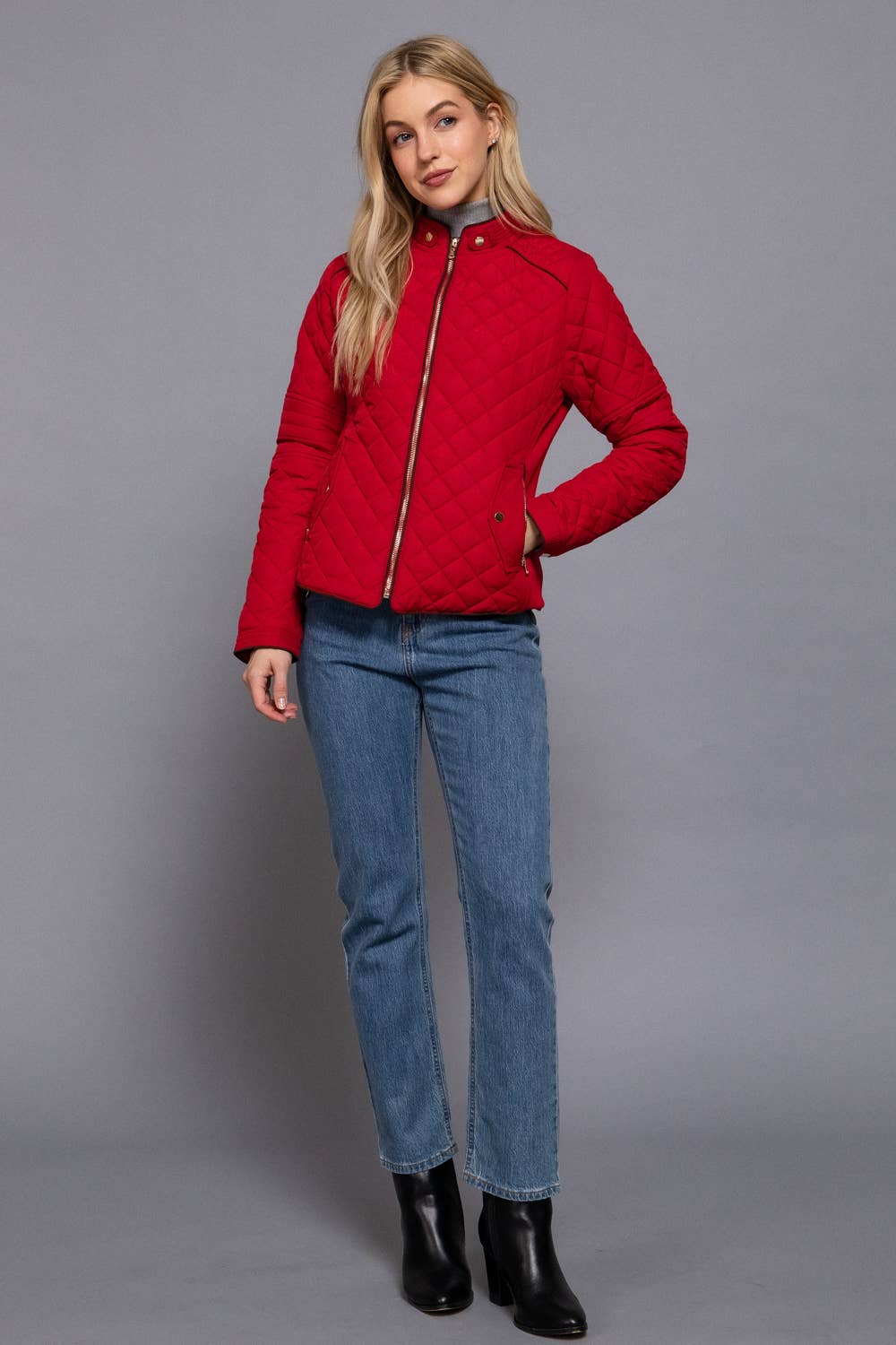 Active Basic | Active USA - Suede Piping Detail Rib Quilted Padding Jacket