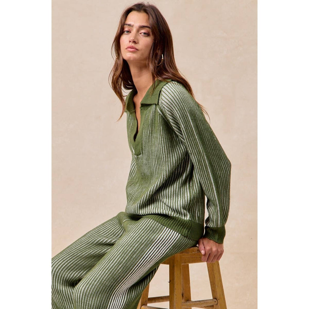 BiBi - TWO TONE RIB TEXTURE SWEATER AND PANTS SET