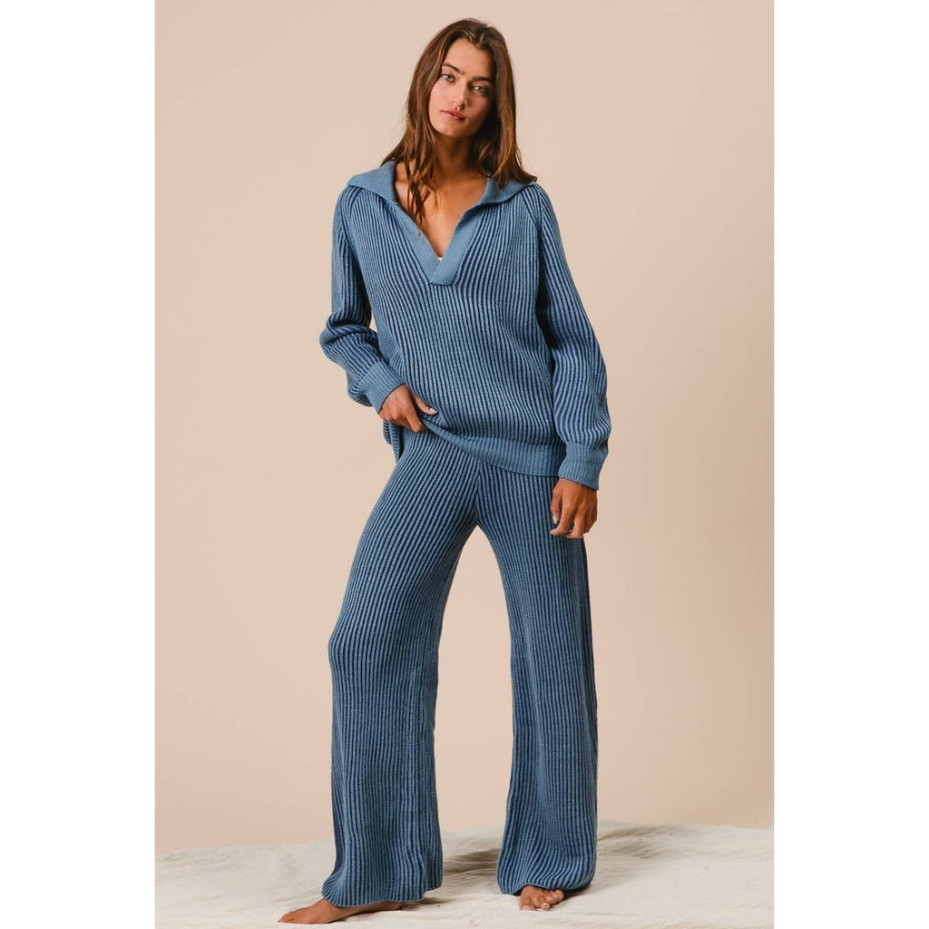 BiBi - TWO TONE RIB TEXTURE SWEATER AND PANTS SET