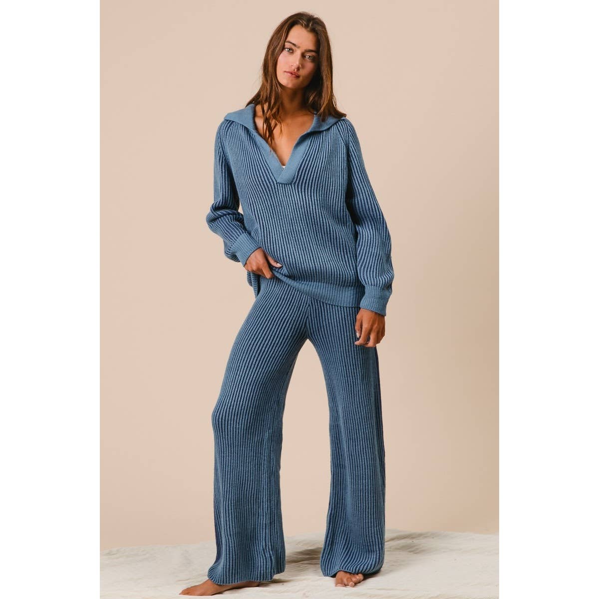BiBi - TWO TONE RIB TEXTURE SWEATER AND PANTS SET