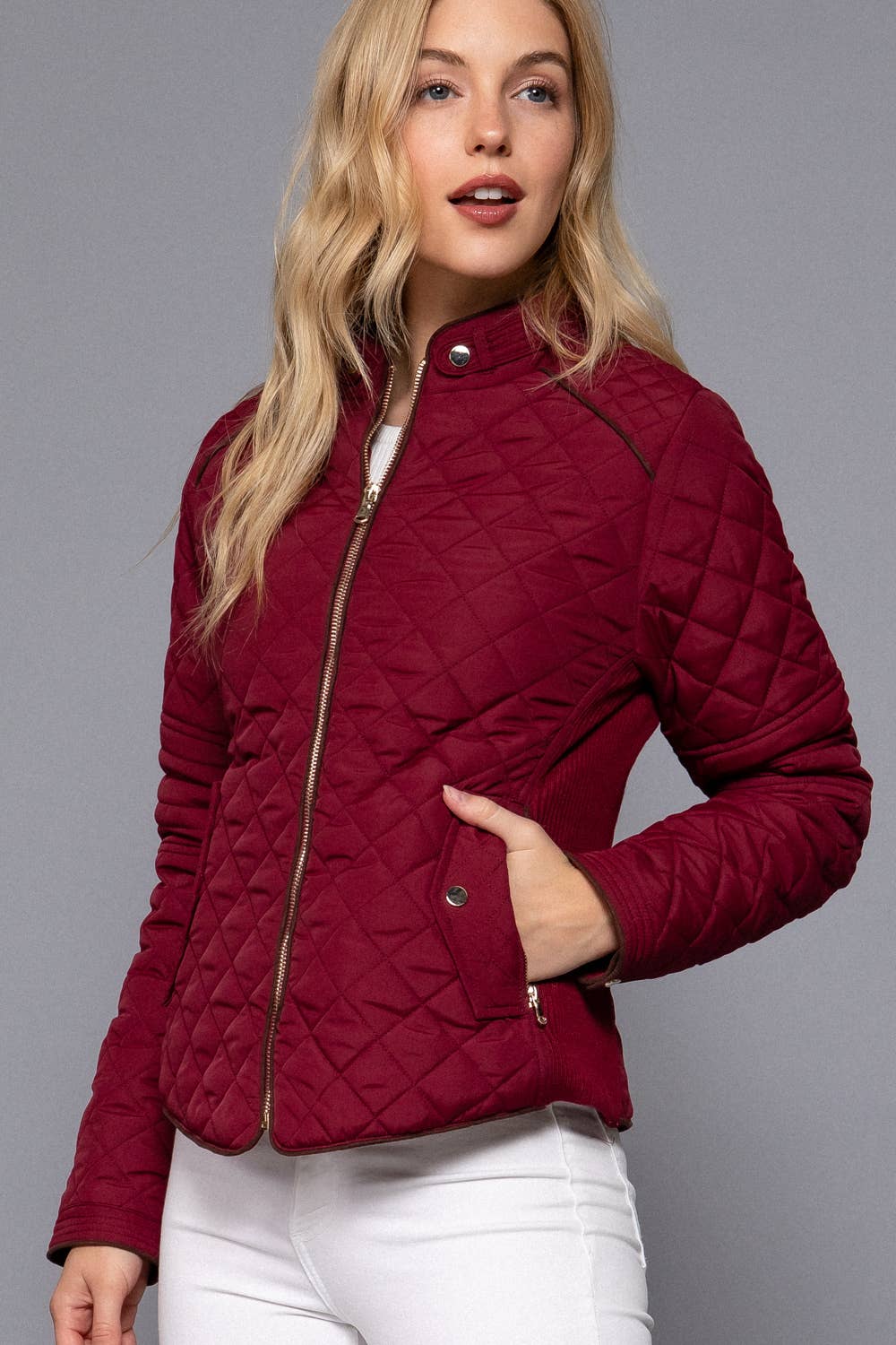 Active Basic | Active USA - Suede Piping Detail Rib Quilted Padding Jacket
