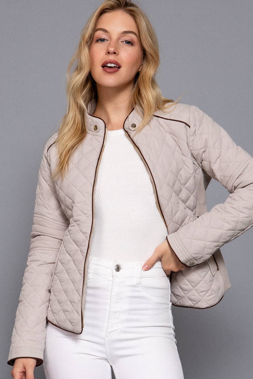 Active Basic | Active USA - Suede Piping Detail Rib Quilted Padding Jacket