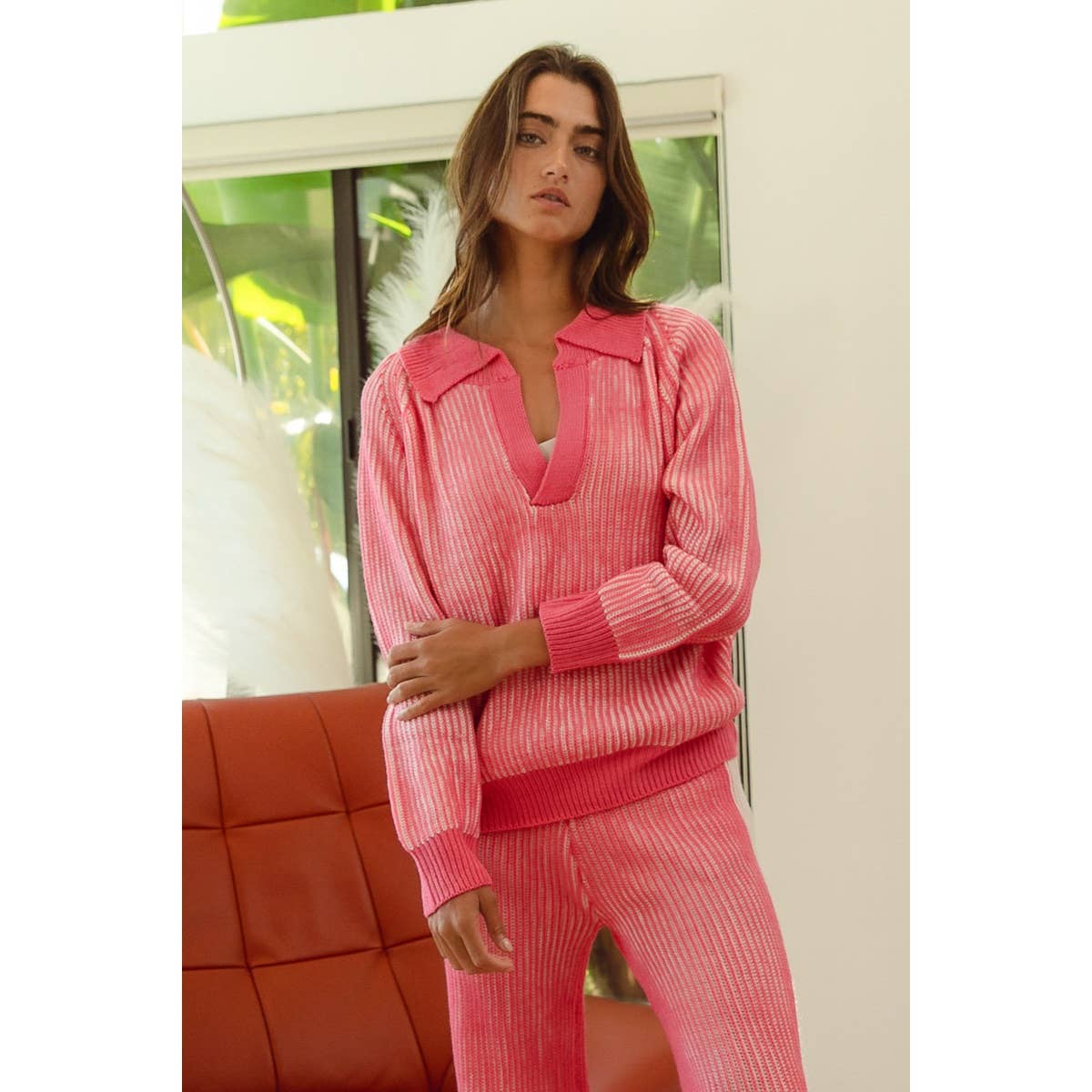 BiBi - TWO TONE RIB TEXTURE SWEATER AND PANTS SET