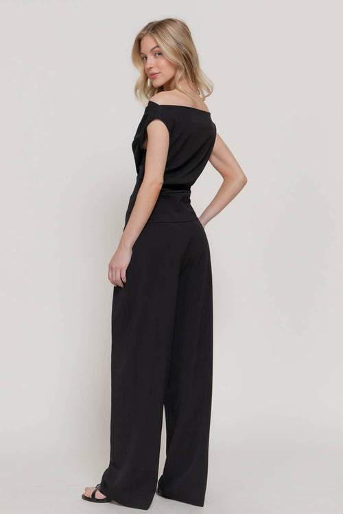 Active Basic | Active USA - Off The Shoulder Ruched Top & Texture Woven Trouser Set