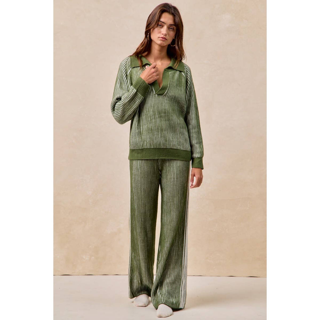 BiBi - TWO TONE RIB TEXTURE SWEATER AND PANTS SET