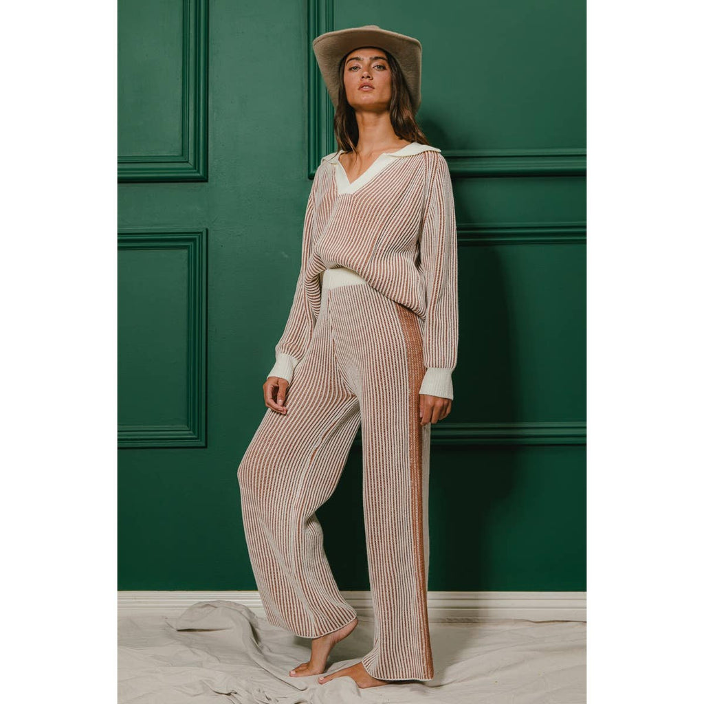 BiBi - TWO TONE RIB TEXTURE SWEATER AND PANTS SET