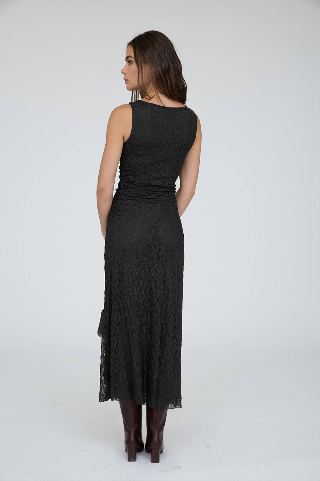 LACE RUCHED DETAIL TANK MIDI DRESS