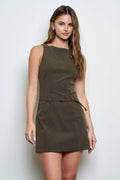 The Workshop Studio - SUEDE ROUND NECK SLEEVELESS BELTED MINI DRESS