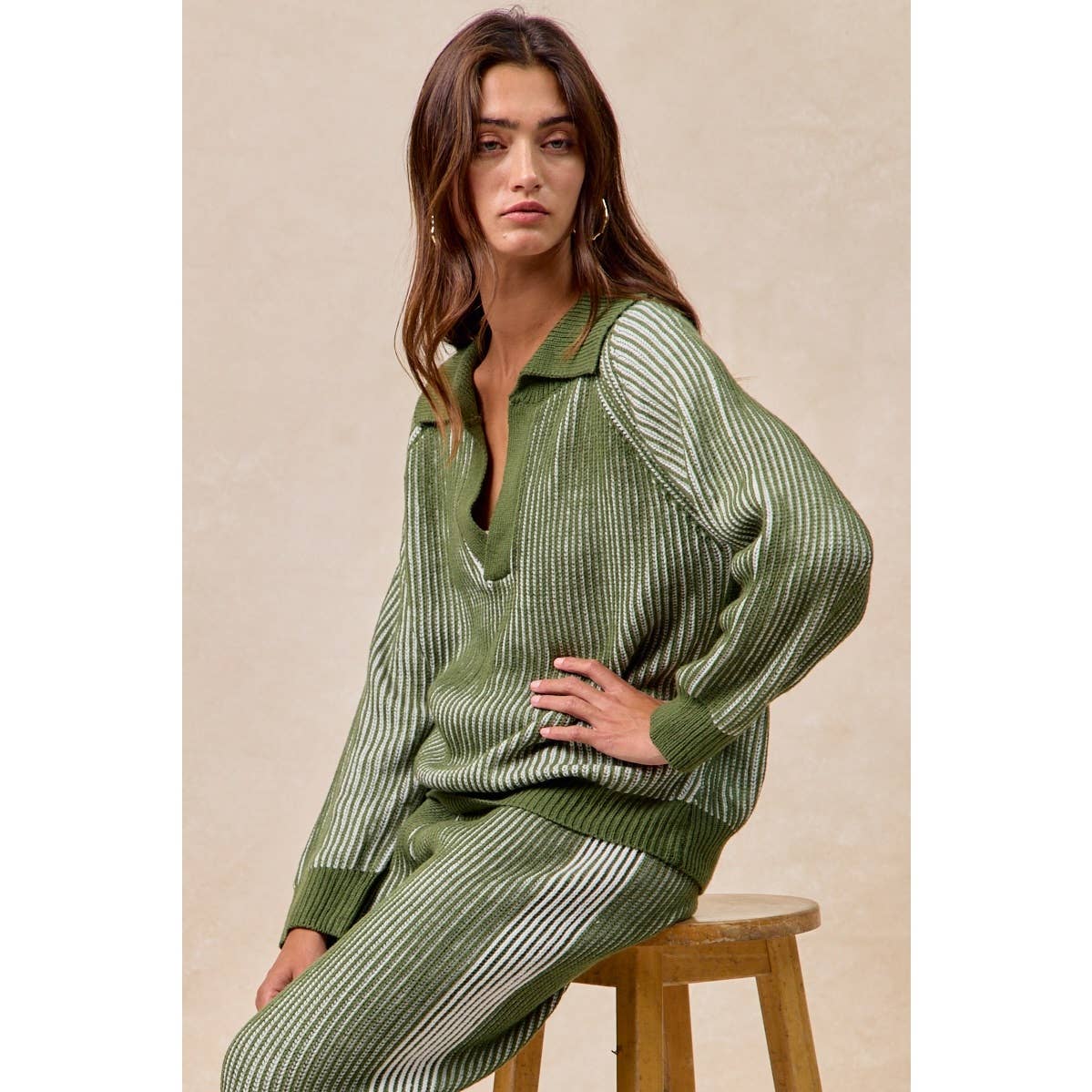 BiBi - TWO TONE RIB TEXTURE SWEATER AND PANTS SET