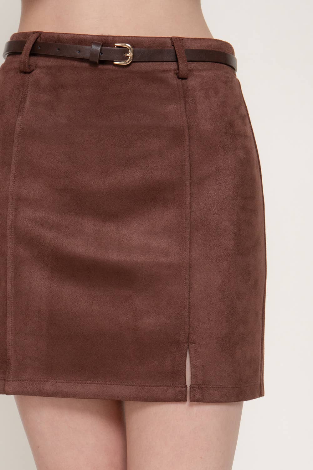 Active Basic | Active USA - Belted Faux Suede Mini Skirt