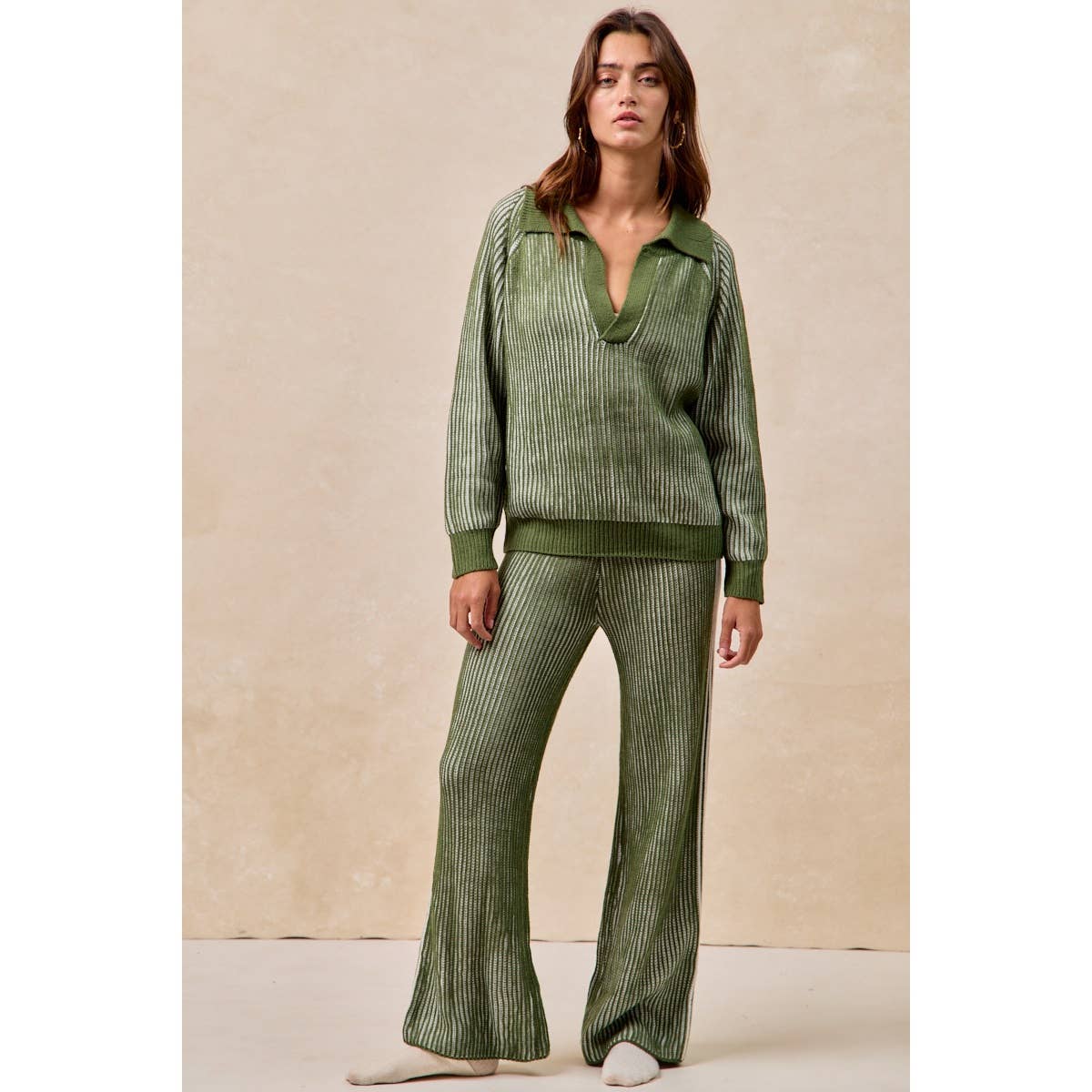 BiBi - TWO TONE RIB TEXTURE SWEATER AND PANTS SET