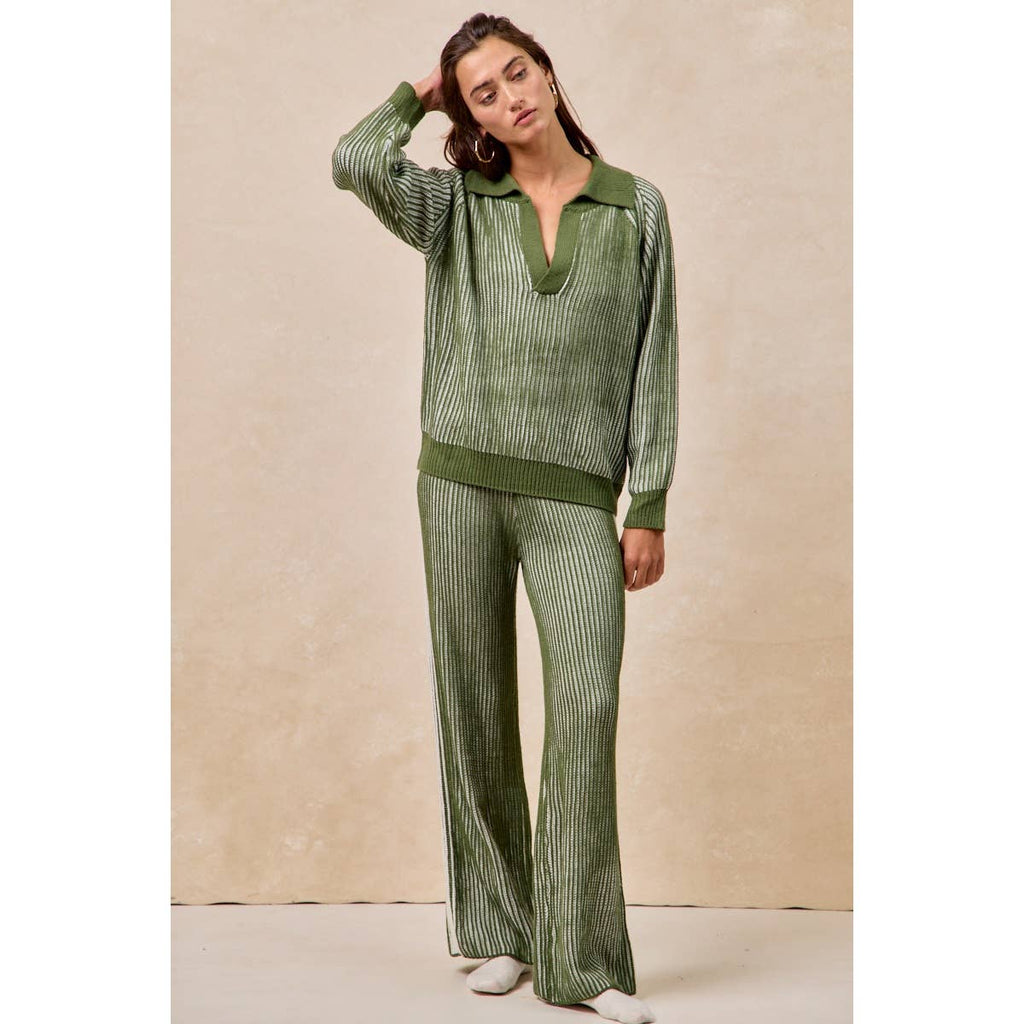 BiBi - TWO TONE RIB TEXTURE SWEATER AND PANTS SET
