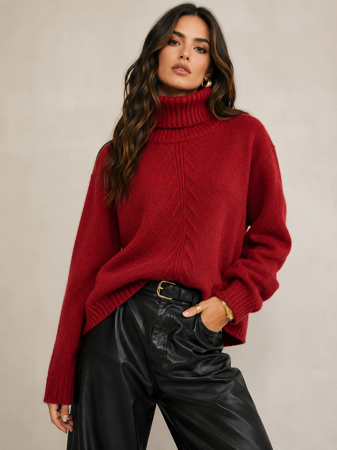 Cemia LA - Oversized Textured Turtleneck Sweater